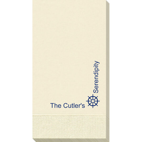 Corner Text with Nautical Wheel Design Guest Towels